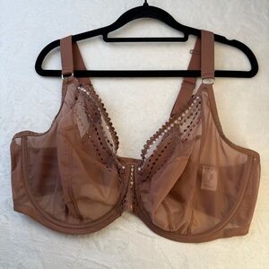 Elomi Sheer Mesh Underwire Bra 42I Brown Embroidered Support Bra